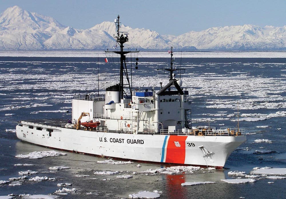 U.S. Coast Guard vessel in icy water