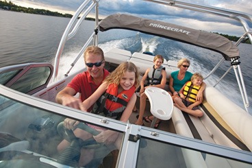 a family on a boat.