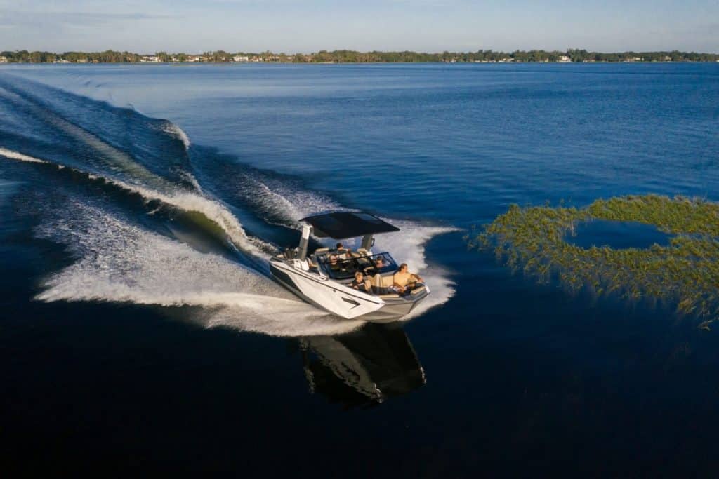 Water sports boat on the lake